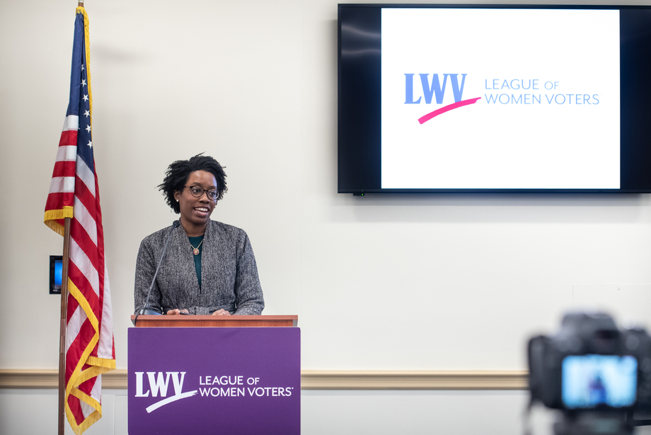 Rep. Lauren Underwood (D-IL) speaks at LWVUS reception for women of Congress