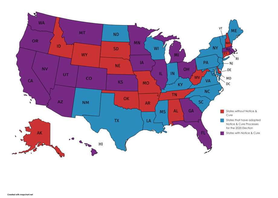 Map of Notice and Cure status by state