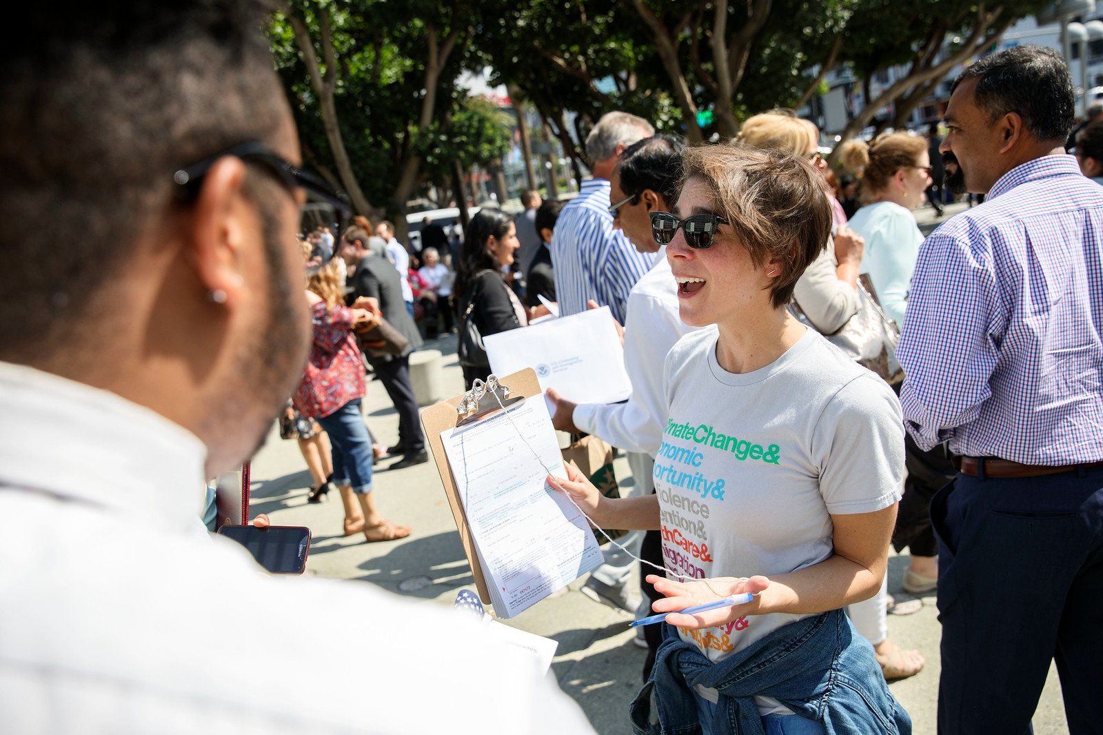 Woman getting signatures for climate action