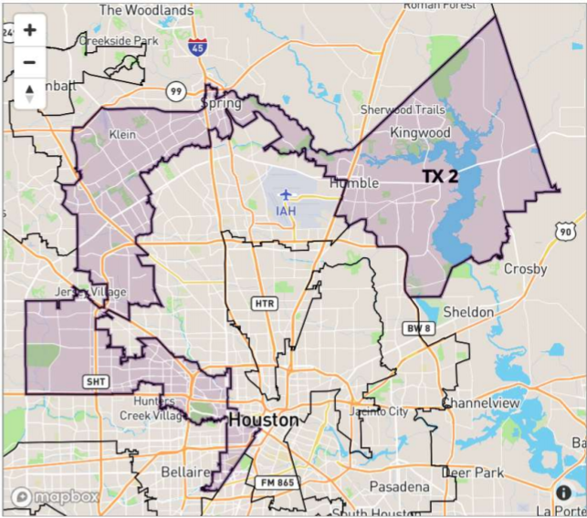 Map of Congressional District two in Houston, Texas