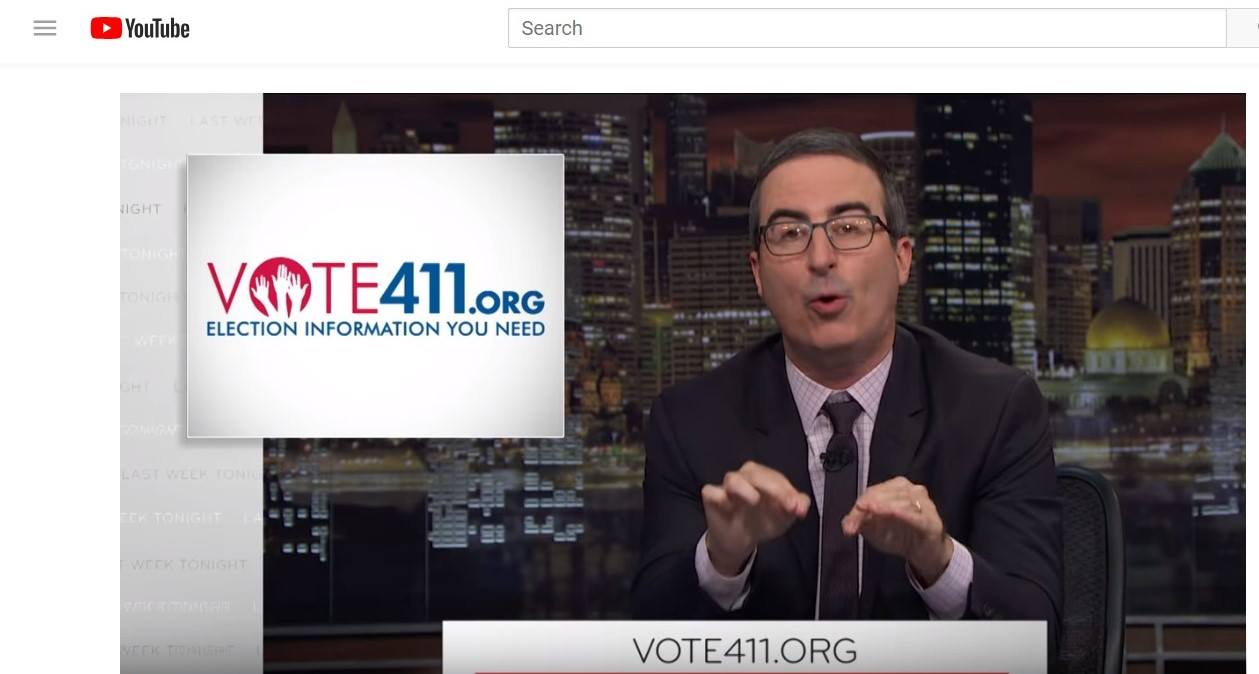 John Oliver promoting VOTE411 on Last Week Tonight