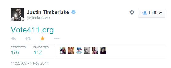 Tweet from Justin Timberlake saying 