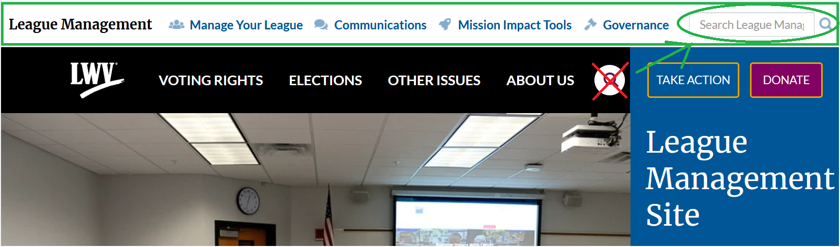 League Management Site Search Bar