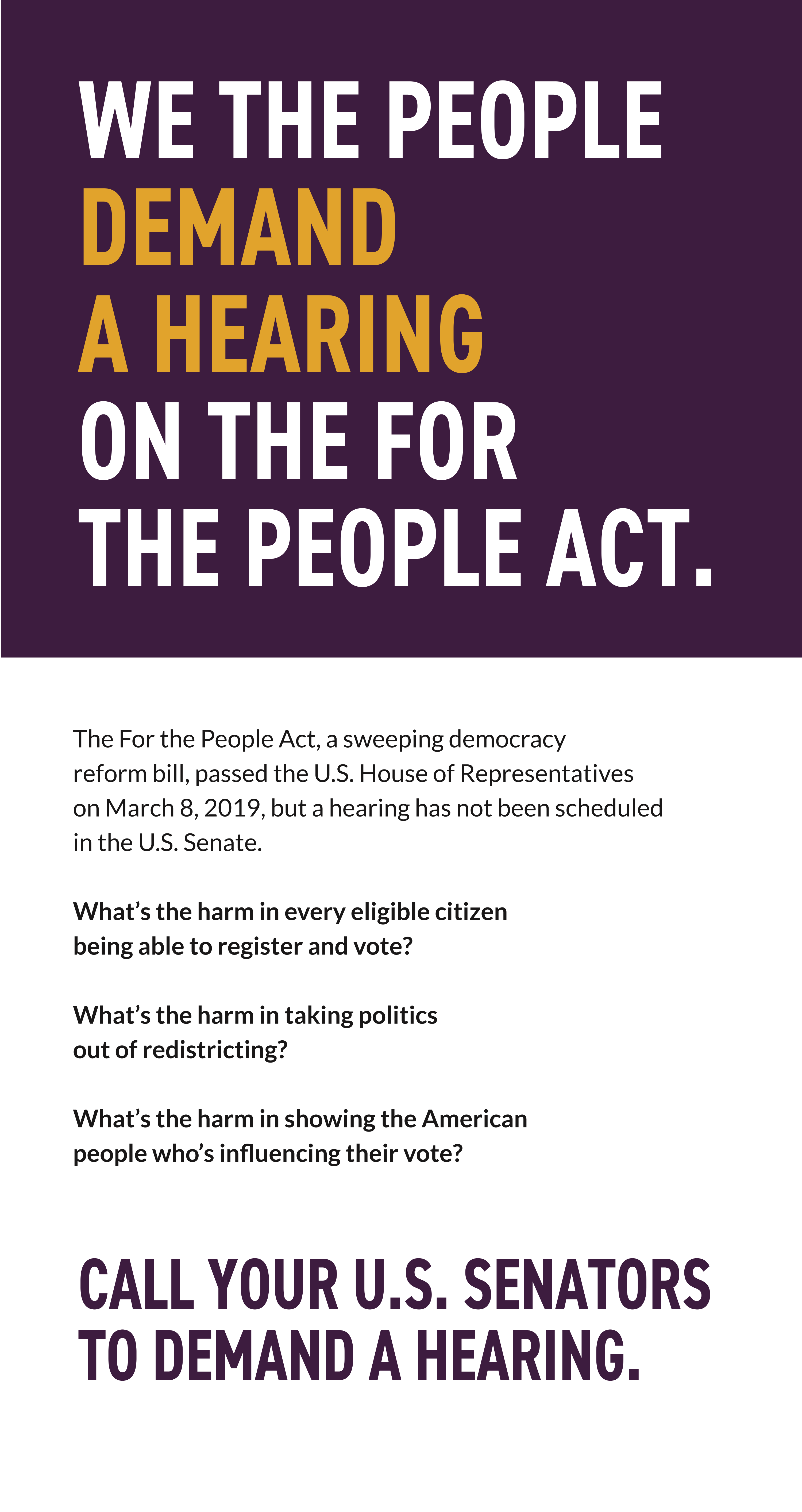 We the people demand a hearing on the for the people act