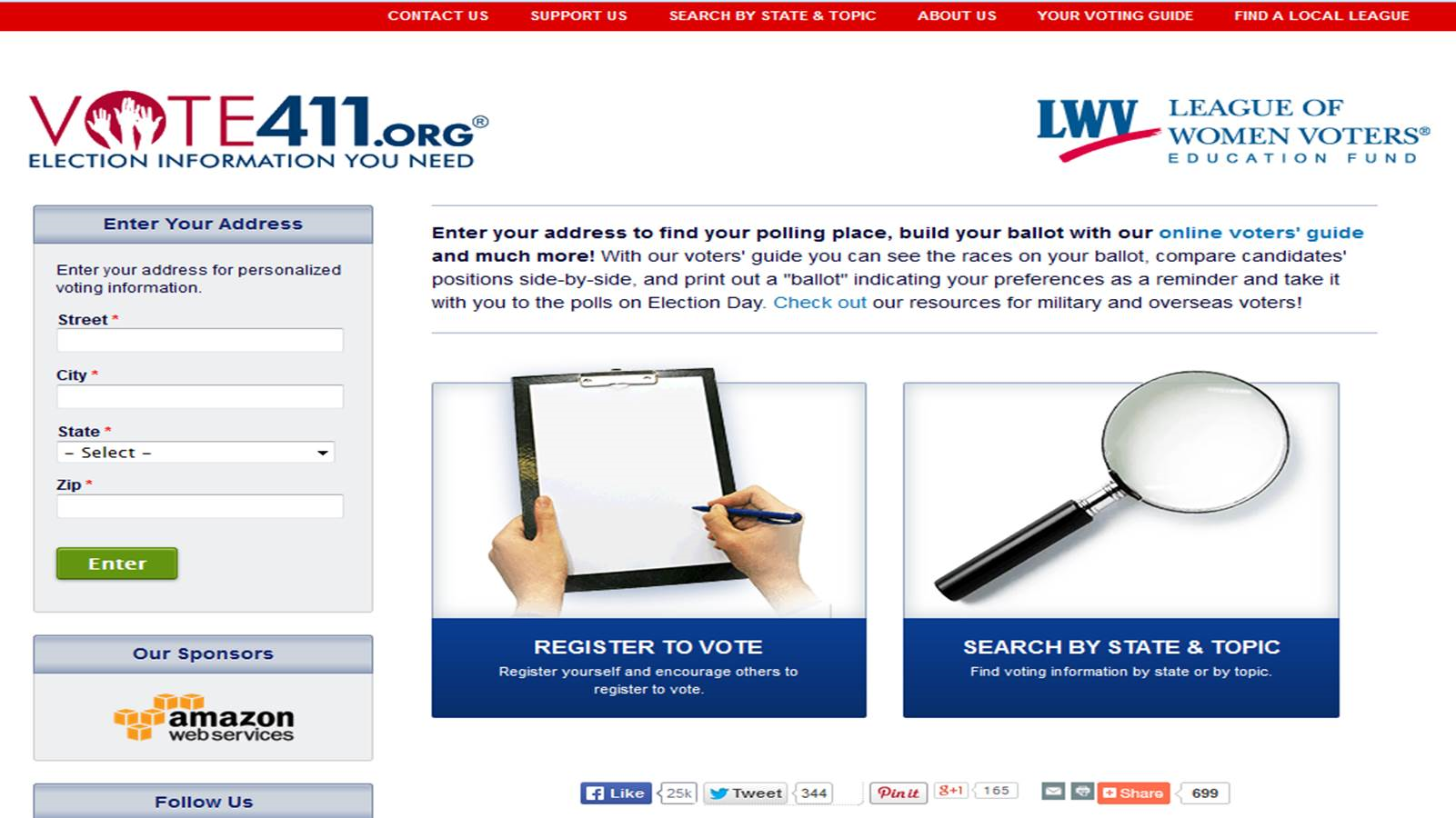 A screenshot of the original VOTE411 homepage