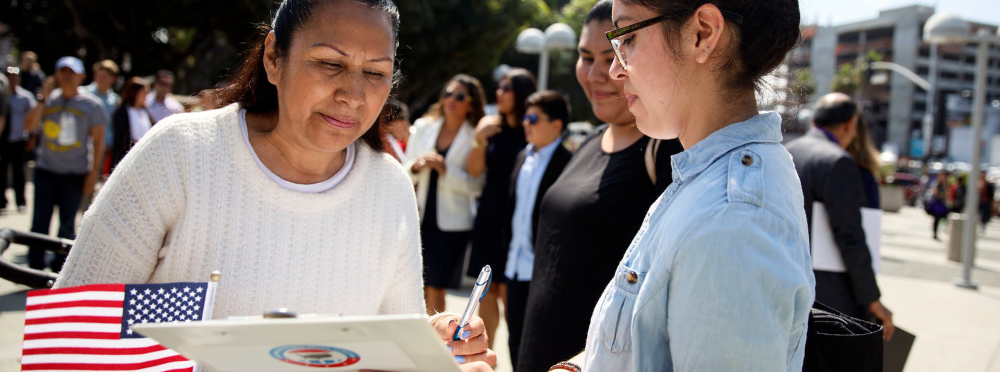 Volunteer registering a voter