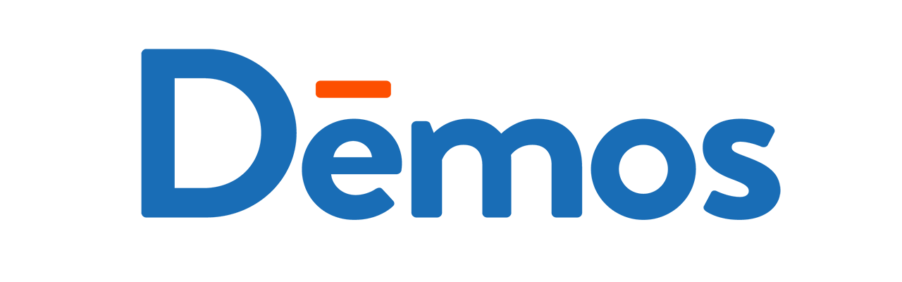 Demos logo in blue text