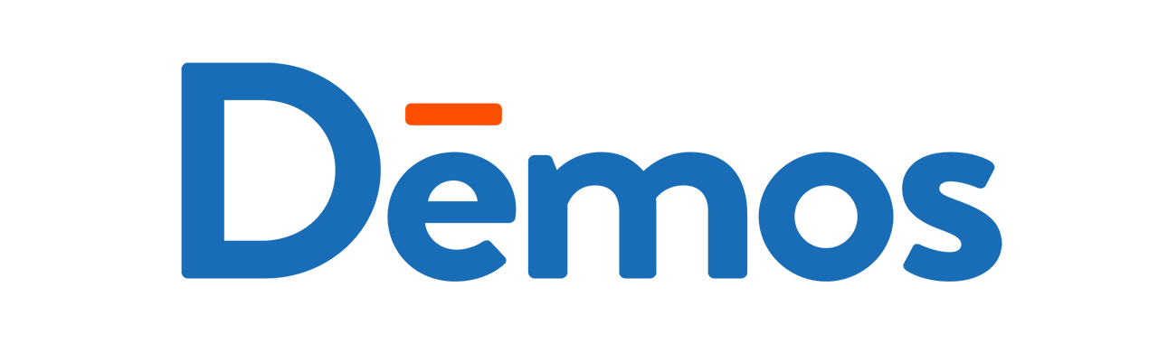 Demos logo in blue text