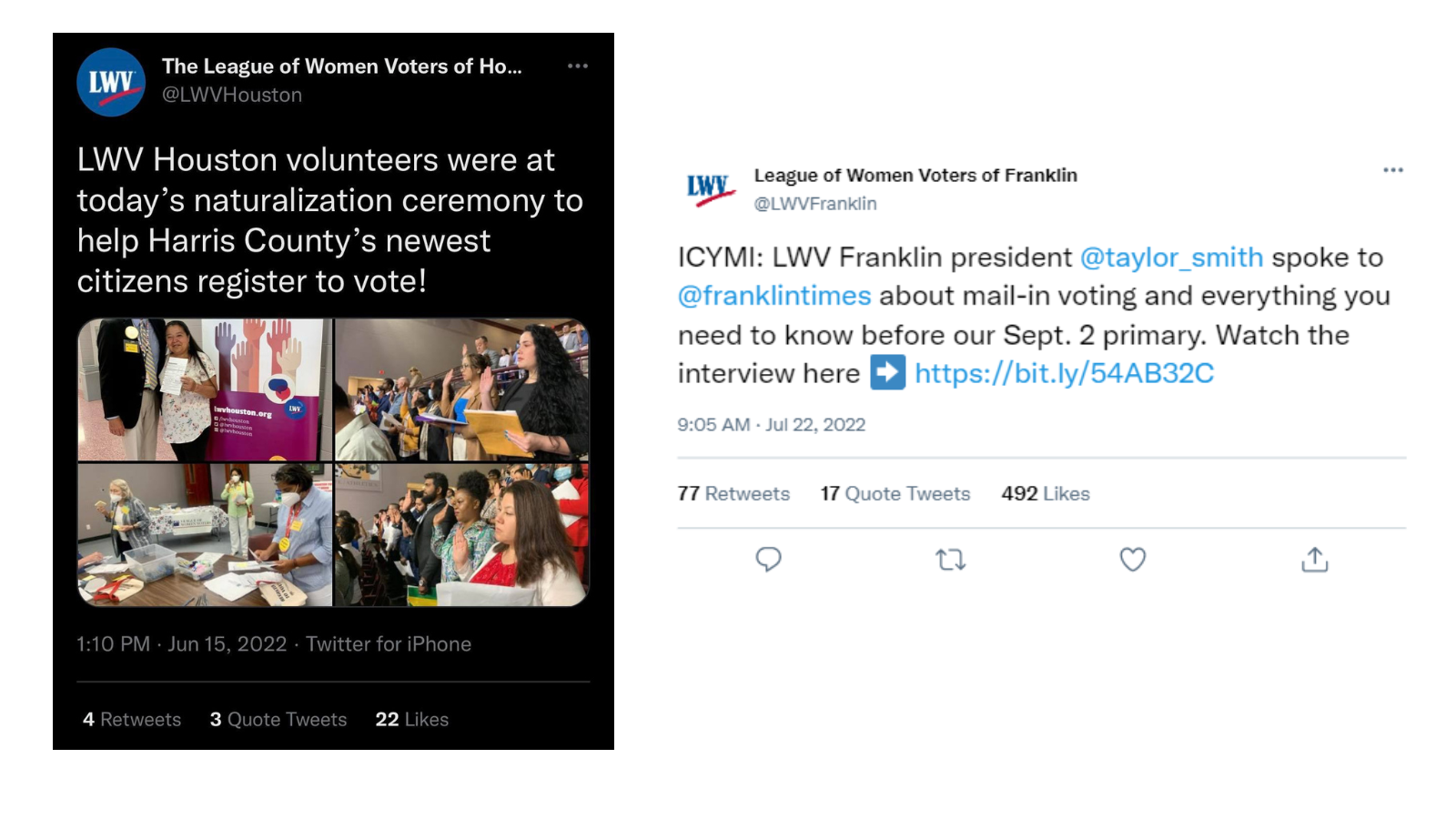 Example tweets from LWV Houston, TX.