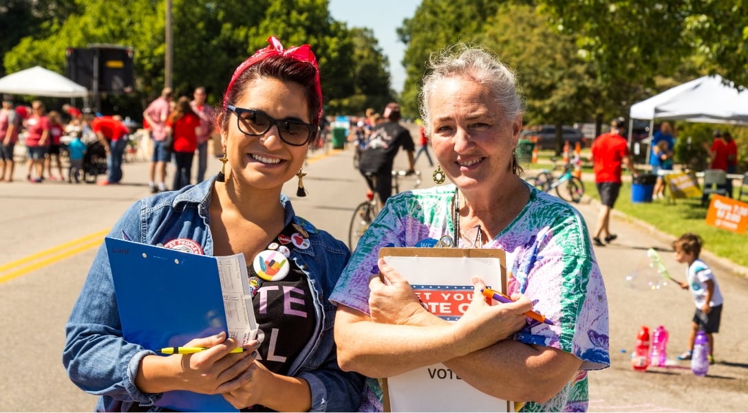 Two women canvasing for LWV