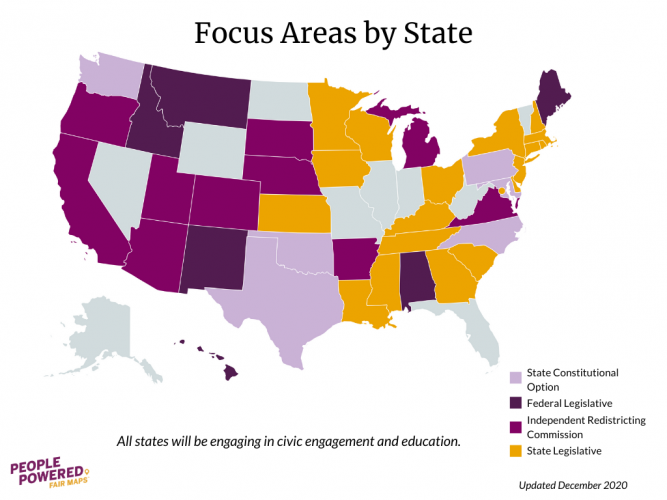 US Map of People Powered Fair Maps Focus Areas by State
