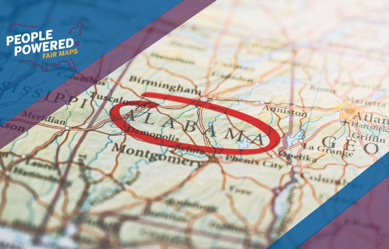 Map of Alabama with People Powered Fair maps log