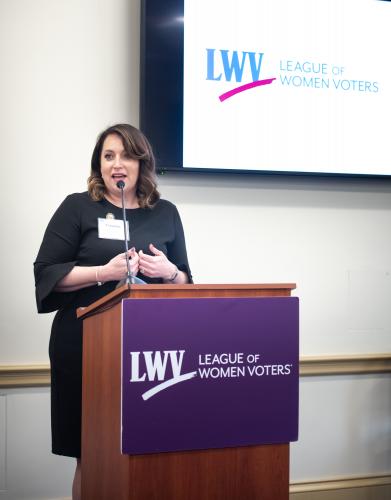 Virginia Kase speaks at LWVUS reception for female members of Congress