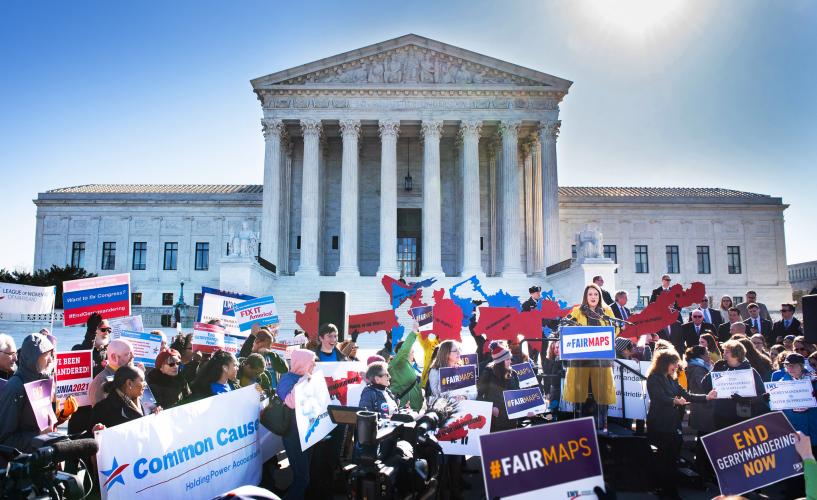 Virginia Kase speaks at the Rally to End Gerrymandering at the Supreme Court