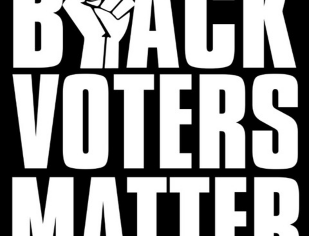 Text reading "Black Voters Matter" with a raised fist as the "L"