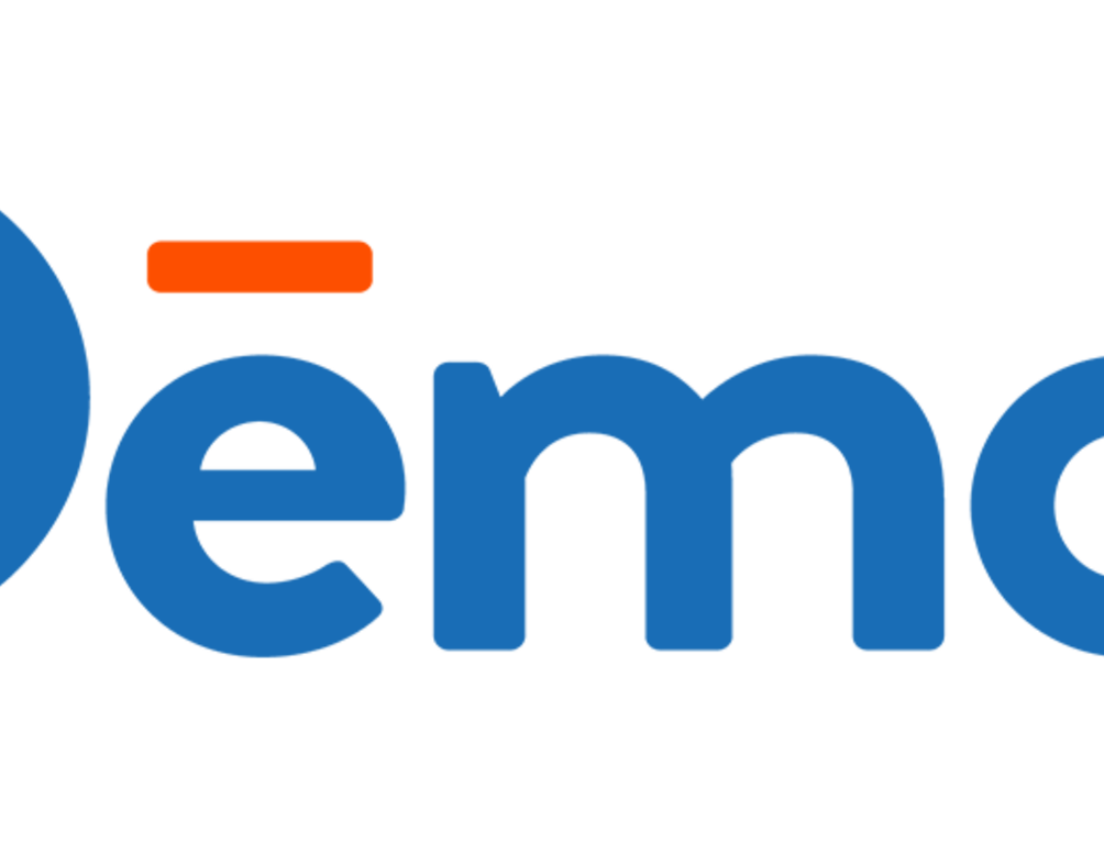 Demos logo in blue text