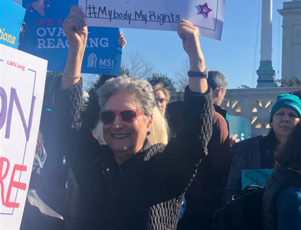 Woman protesting in support of reproductive rights