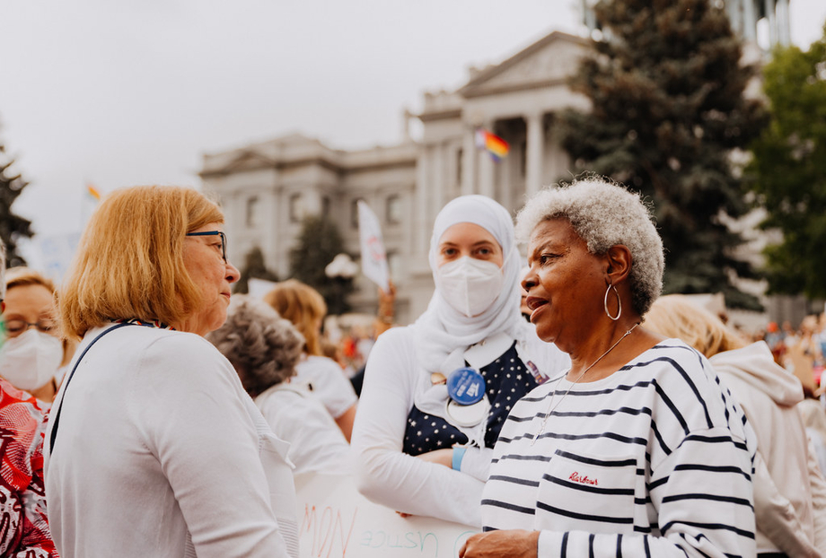 LWV President Dr. Deborah Ann Turner at Denver repro rights rally