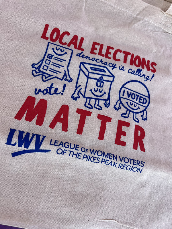 An embroidered handkerchief that says "Local Elections Matter!" 
