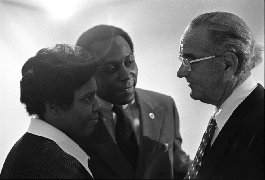 Barbara Jordan with Vernon Jordan and President Lyndon P. Johnson