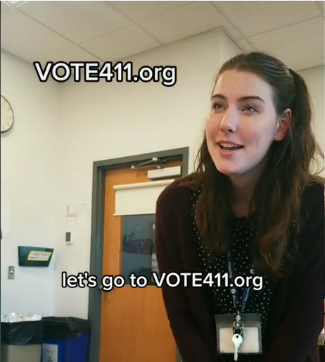 A screenshot of Ms. Carmack discussing VOTE411 in a TikTok