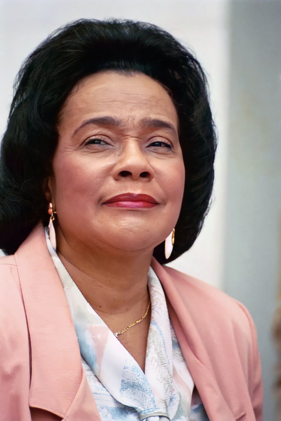 Coretta Scott King in a pink jacket