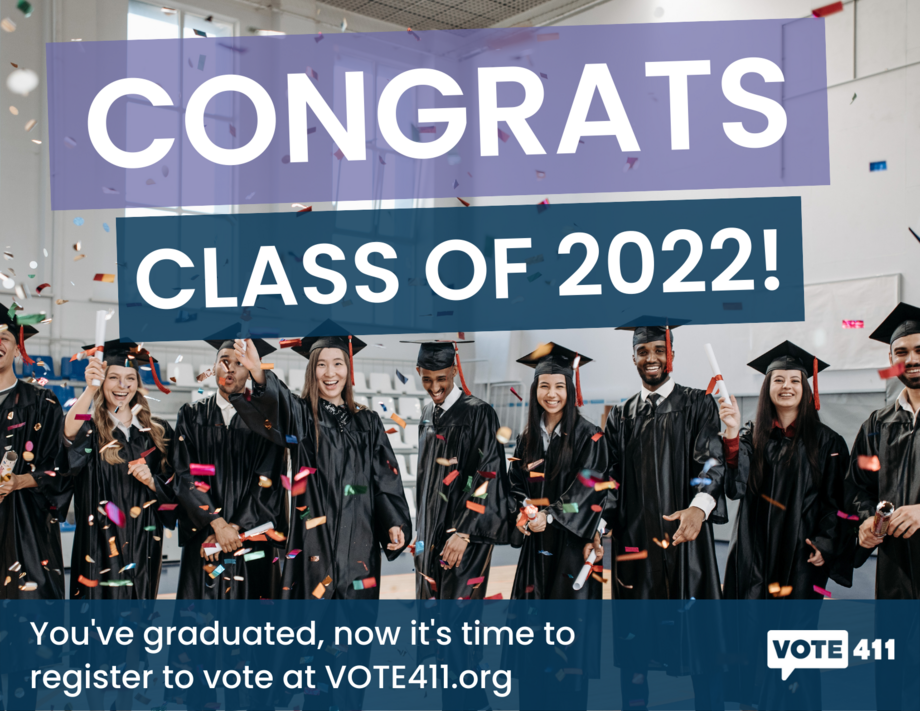 Graduates in caps and gowns. Text above reads "Congrats class of 2022!"