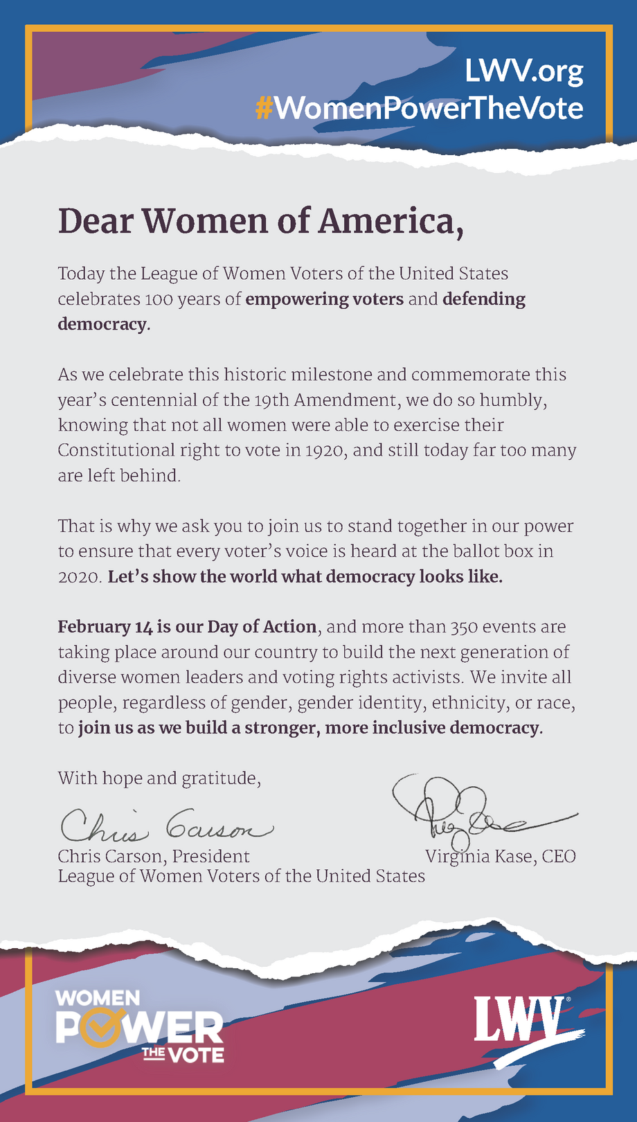 LWV Washington Post birthday message