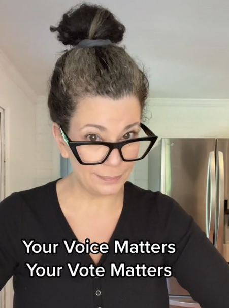 Screenshot of "Momma Iléna" in a TikTok with the text "Your voice matters. Your vote matters" at the bottom