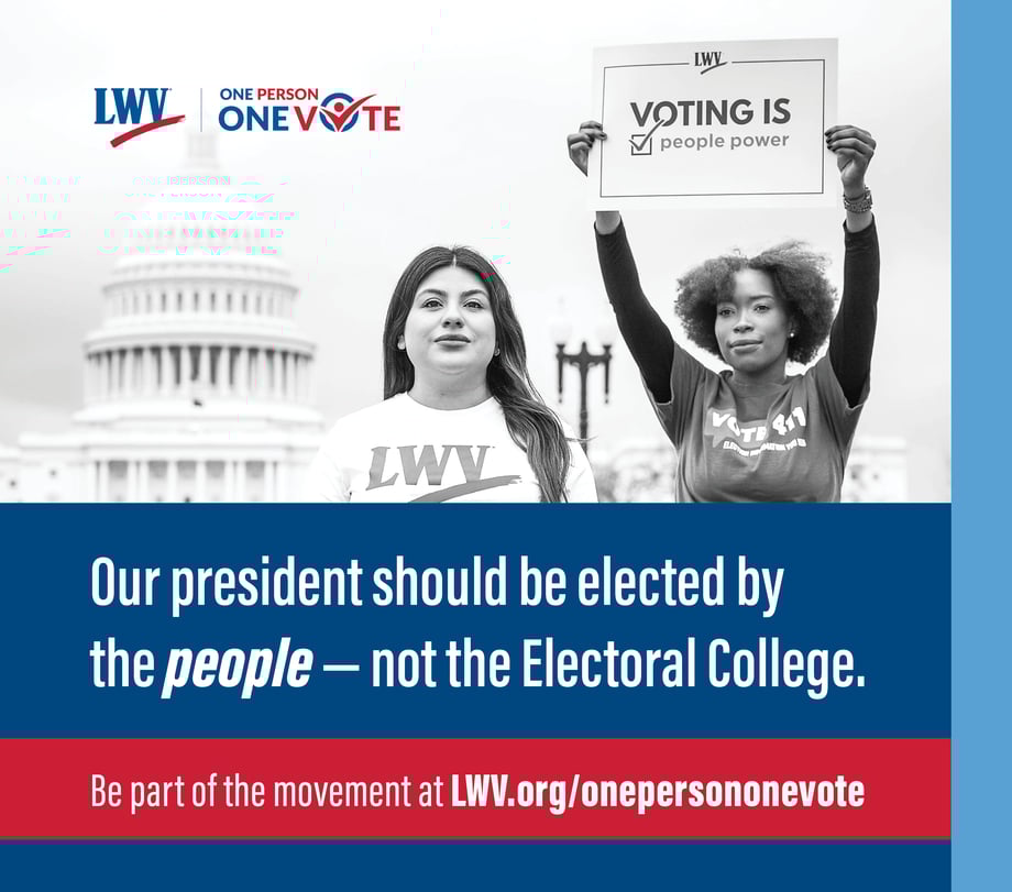 A picture of two women in front of the Capitol. The text underneath says "Our president should be elected by the people -- not the Electoral College.