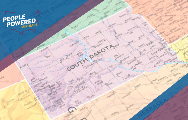 Graphic of South Dakota state map to showing state district lines to connect to redistricting