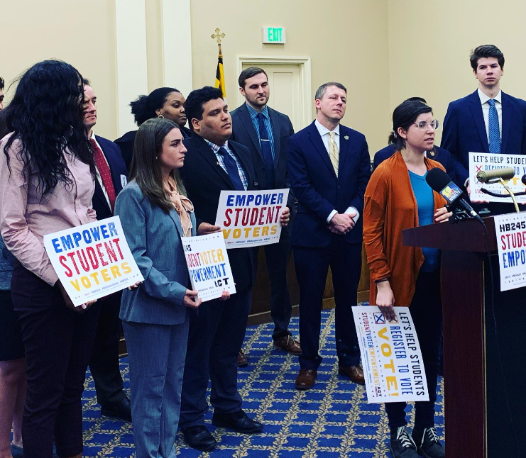 LWV of MD members with signs advocating for a student voter bill