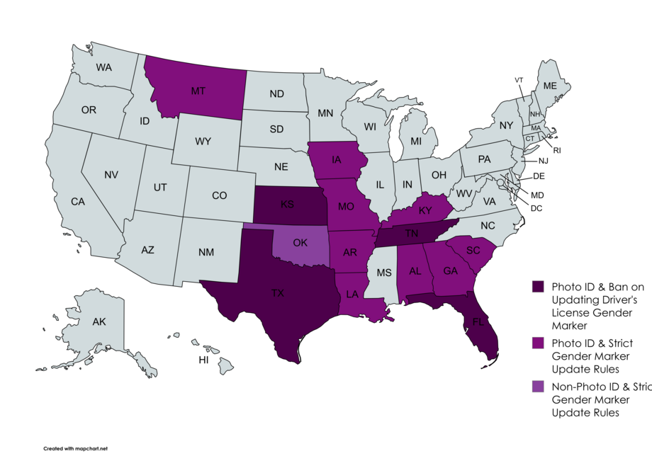 A map highlighting states with restrictive voter registration laws