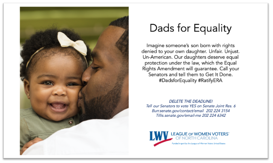 Dads for Equality postcard from LWVNC
