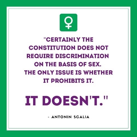"Certainly the Constitution does not require discrimination on the basis of sex. The only issue is whether it prohibits it. It doesn't." - Justice Antonin Scalia