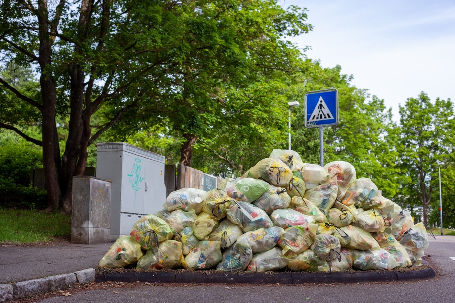 Plastic bags of unused food on the street