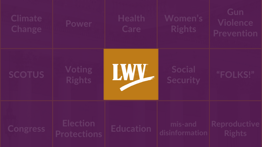 the LWV logo centered with a background that is a faded bingo card