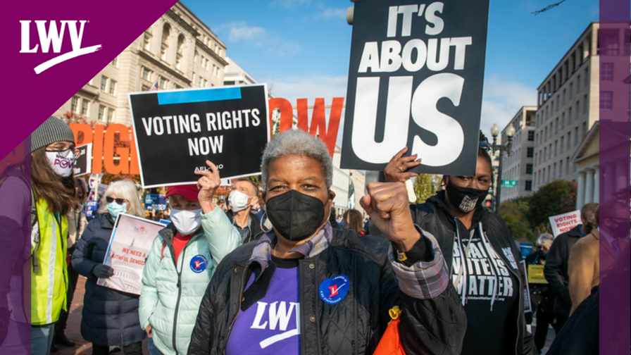 LWV President Dr. Turner protesting for voting rights