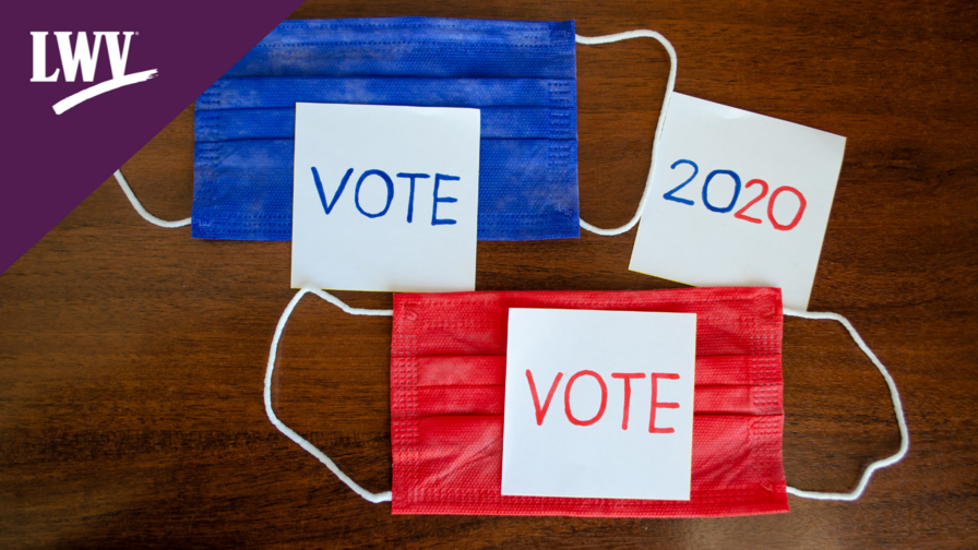 Masks that say "vote" on the front