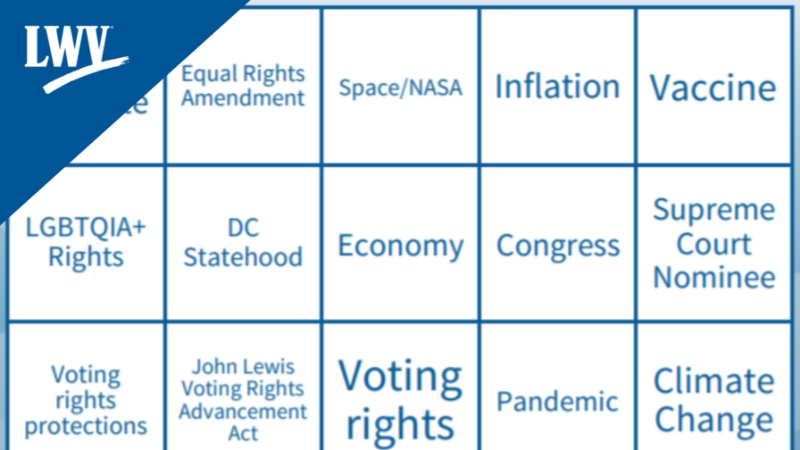 Close-up of State of the Union bingo card