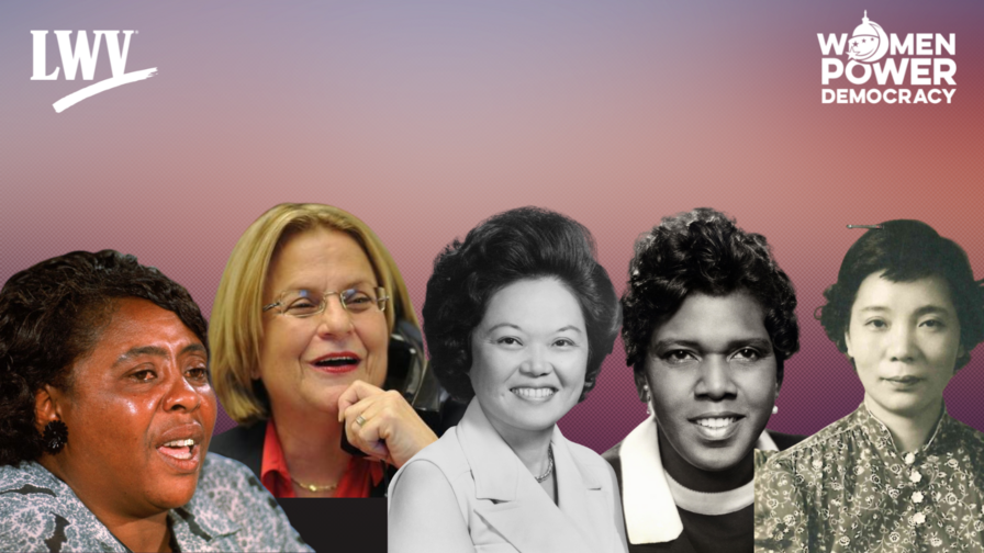 Pictures of Fannie Lou Hamer, Ileana Ros-Lehtinen, Patsy Mink, Barbara Jordan, and Mabel Ping-Hua Lee