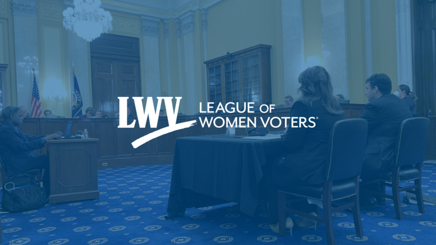 LWV CEO Virginia Kase Solomón sitting before the Senate Rules Committee