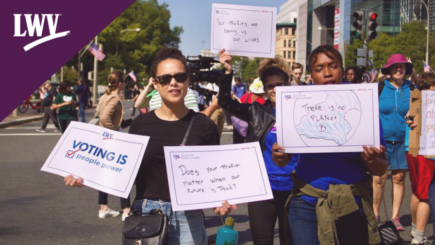 LWV members protesting for climate protections