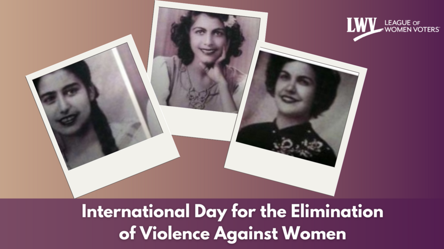 Polaroid-style images of the Mirabal sisters above the text "International Day for the Elimination of Violence Against Women"