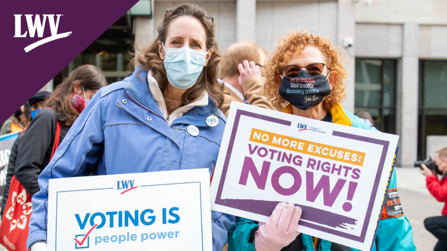 Women holding voting rights signs